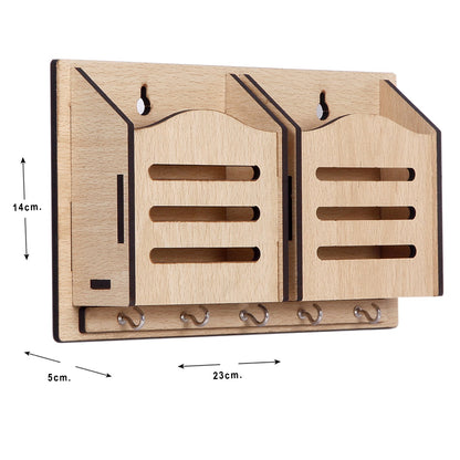 Wooden Wall Key Holder with Mobile Stand – 5 Hook MDF Organizer for Home & Office