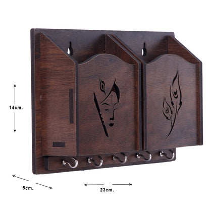 Wooden Wall Key Holder with Mobile Stand – 5 Hook MDF Organizer for Home & Office