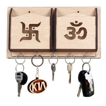Wooden Wall Key Holder with Mobile Stand – 5 Hook MDF Organizer for Home & Office