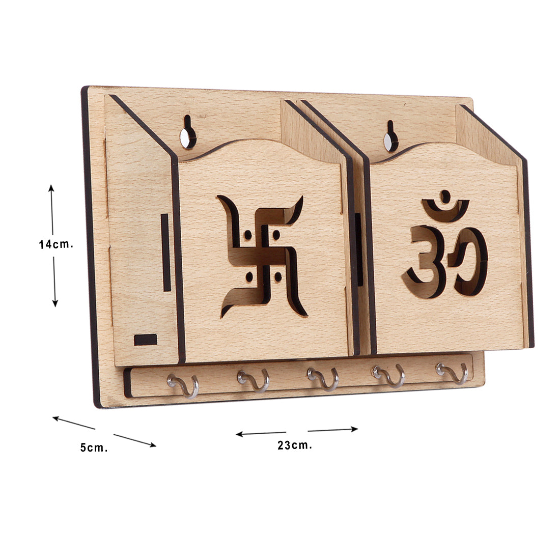 Wooden Wall Key Holder with Mobile Stand – 5 Hook MDF Organizer for Home & Office