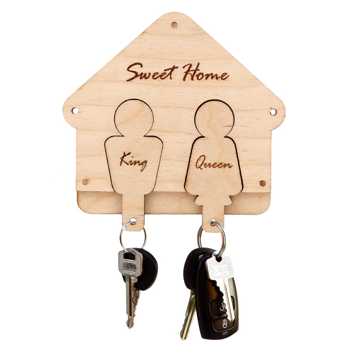 Sweet Home Wooden Key Holder – King & Queen Design