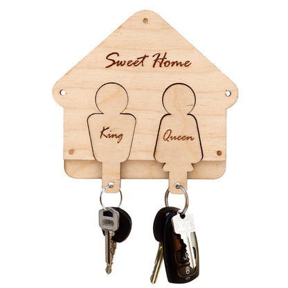 Sweet Home Wooden Key Holder – King & Queen Design