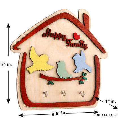 Happy Family Wooden Key Holder – Colorful Birdhouse Design