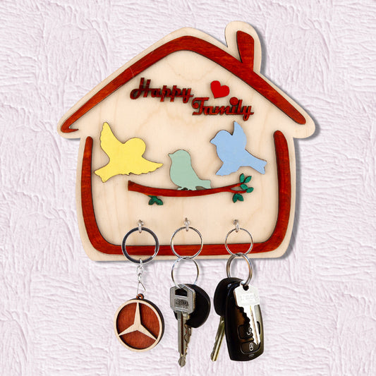 Happy Family Wooden Key Holder – Colorful Birdhouse Design