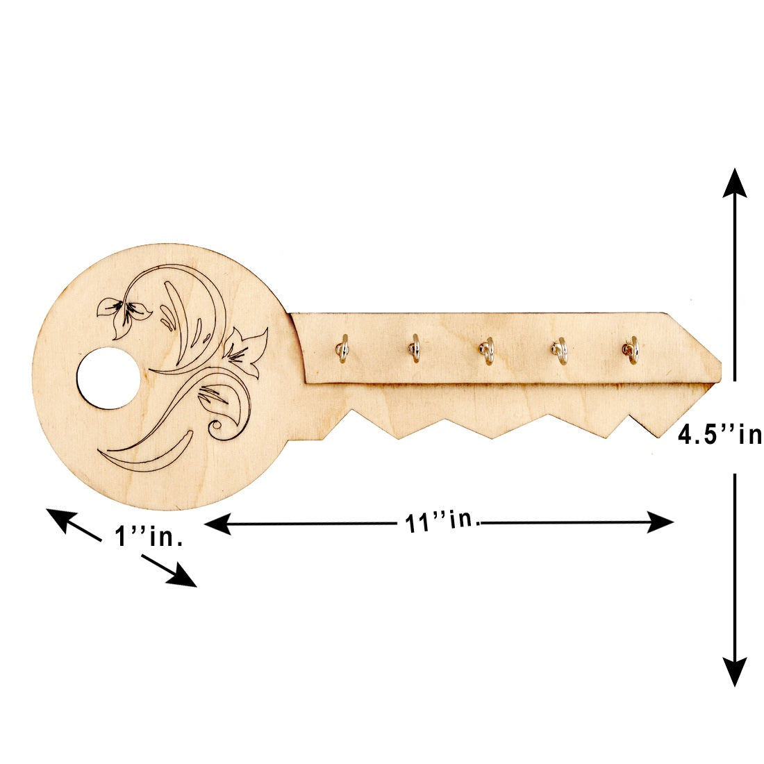Wooden Key-Shaped Wall Key Holder – 5 Hook Organizer