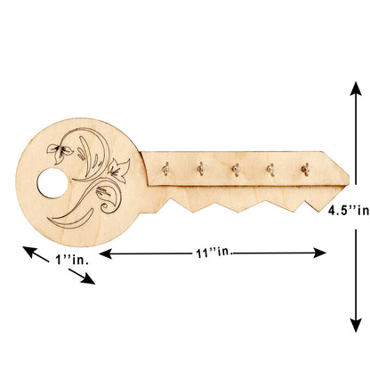 Wooden Key-Shaped Wall Key Holder – 5 Hook Organizer