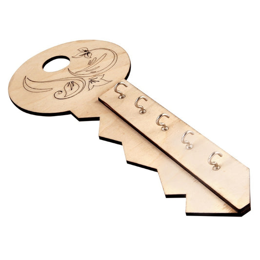 Wooden Key-Shaped Wall Key Holder – 5 Hook Organizer