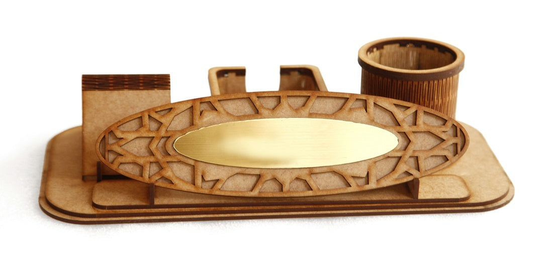 Multipurpose Wooden Desk Organizer with Pen Stand, Business Card Holder, and Mobile Holder