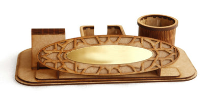 Multipurpose Wooden Desk Organizer with Pen Stand, Business Card Holder, and Mobile Holder