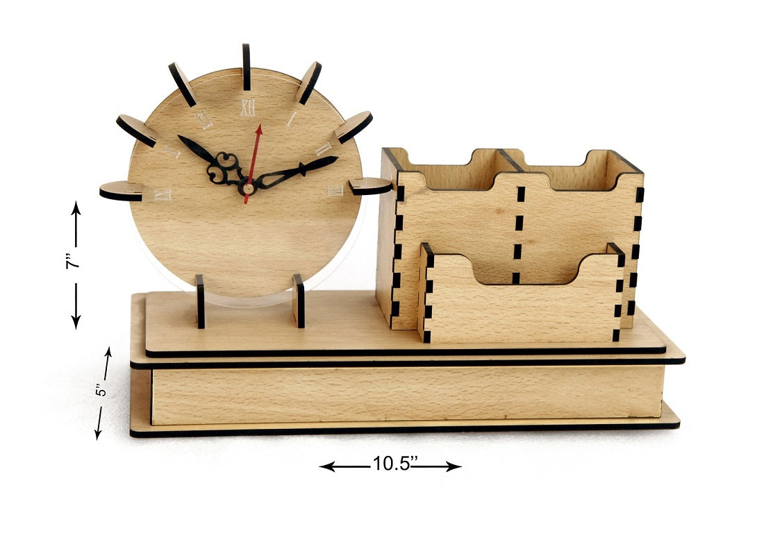 Wooden Desk Clock with Pen Holder