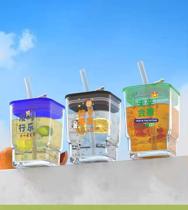 Portable Silicone Straw Glass Cup