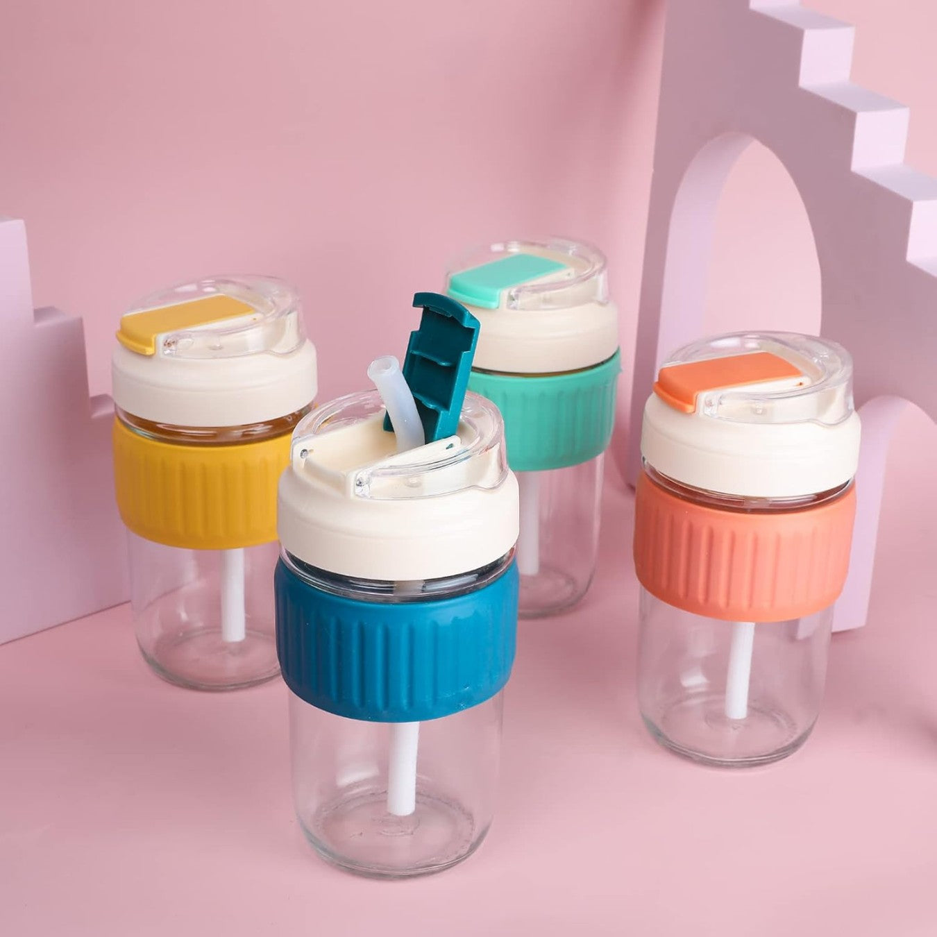 Portable Silicone Straw Glass Cup