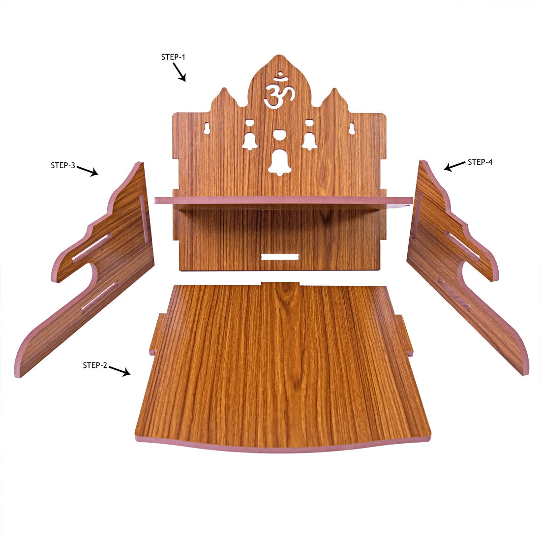 Elegant Wooden Mandir for Home Wall Mounted Temple with Storage & Puja Set