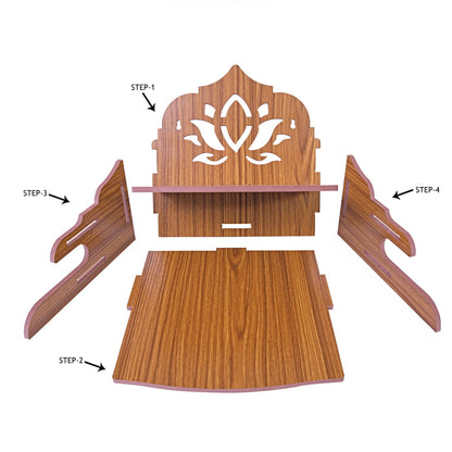 Elegant Wooden Mandir for Home Wall Mounted Temple with Storage & Puja Set