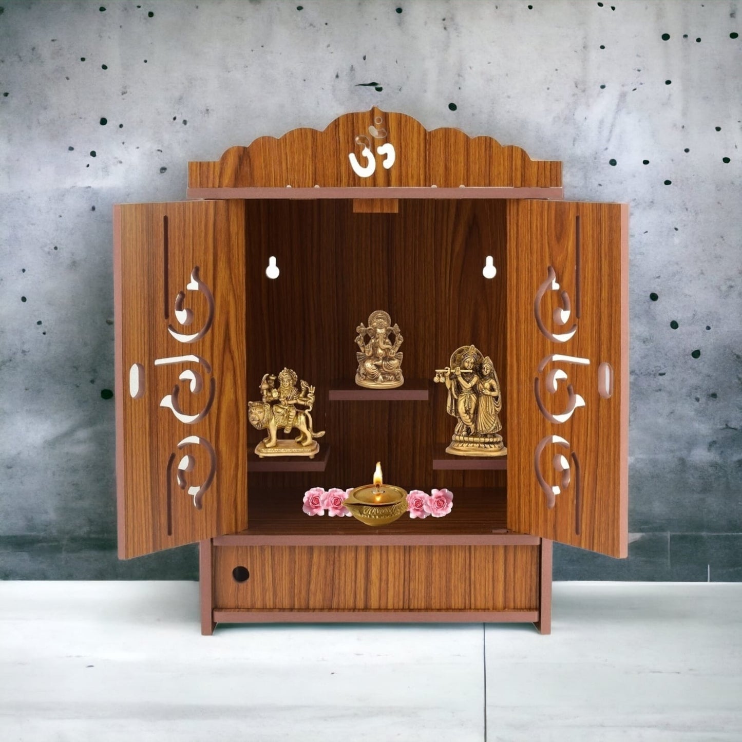 Premium MDF Wooden Wall-Mounted Pooja Mandir – Home Decor & Idols