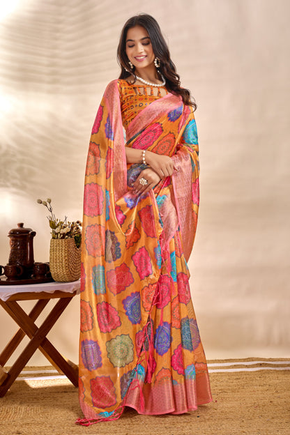 Vibrant Soft Silk Blend Saree with Multicolor Woven Motifs