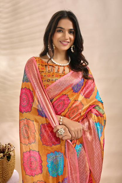 Vibrant Soft Silk Blend Saree with Multicolor Woven Motifs
