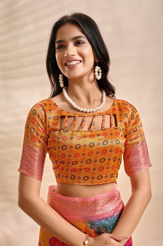 Vibrant Soft Silk Blend Saree with Multicolor Woven Motifs