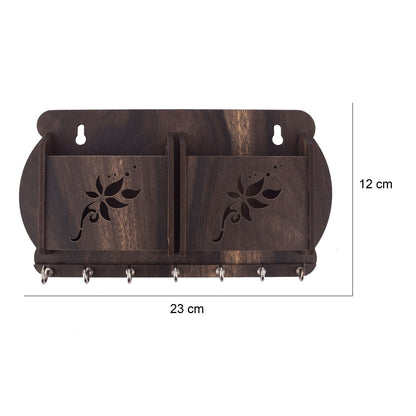 Wooden Wall Key Holder with Mobile Stand – 5 Hook MDF Organizer for Home & Office