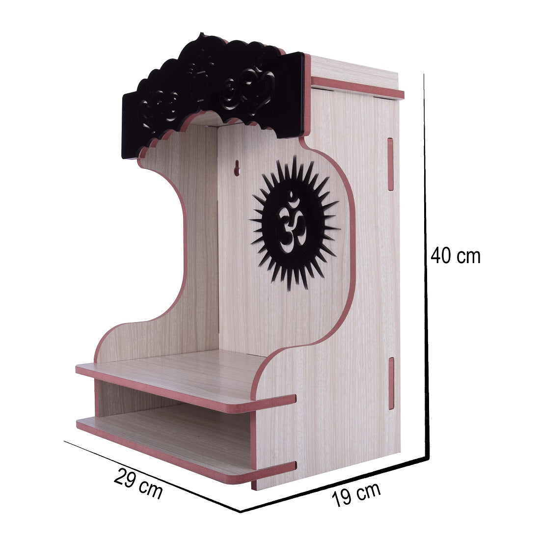 Wooden Wall-Mounted Pooja Mandir with Svastik Symbol – Spacious & Elegant Home Temple for Idols & Pooja Essentials