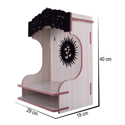 Wooden Wall-Mounted Pooja Mandir with Svastik Symbol – Spacious & Elegant Home Temple for Idols & Pooja Essentials