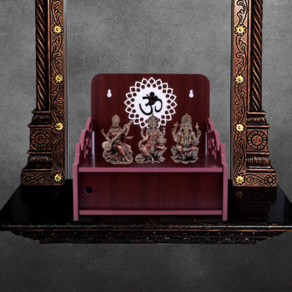 Elegant Wooden Mandir for Home Wall Mounted Temple with Door Storage & Puja Set