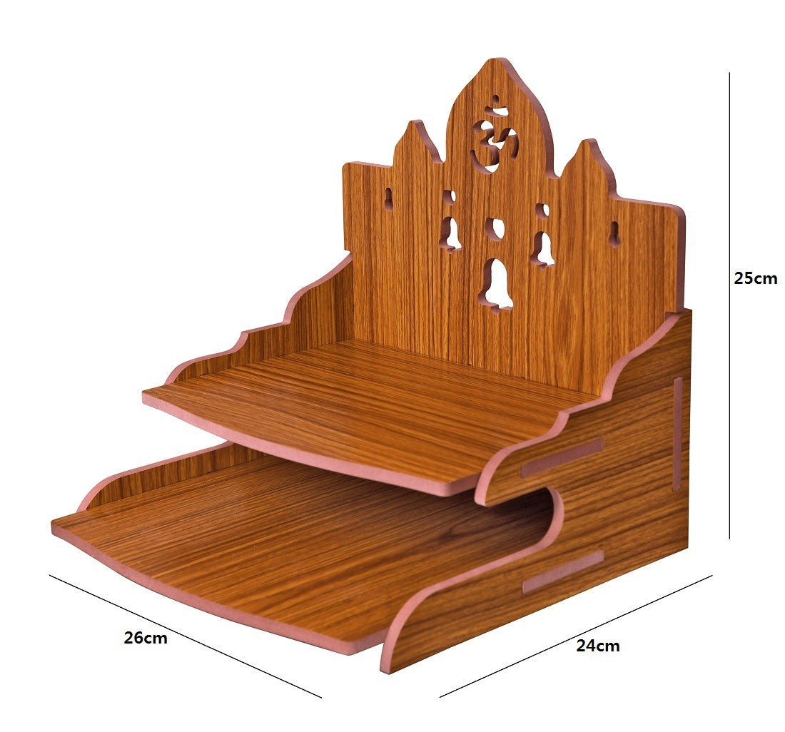 Elegant Wooden Mandir for Home Wall Mounted Temple with Storage & Puja Set