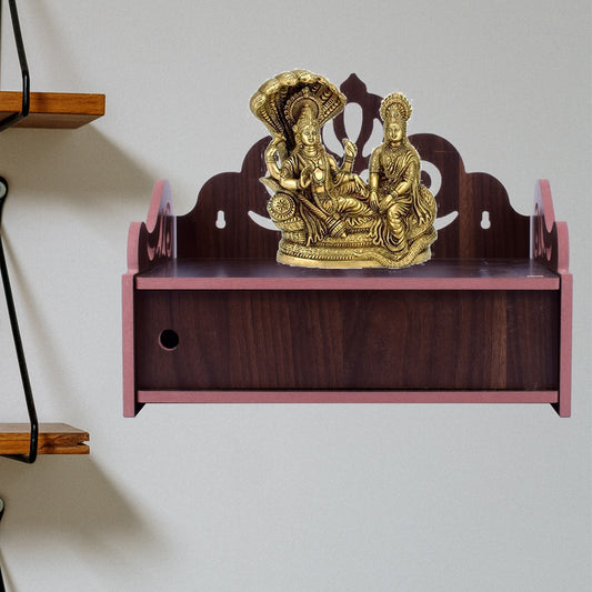 Elegant Wooden Mandir for Home Wall Mounted Temple with Door Storage & Puja Set