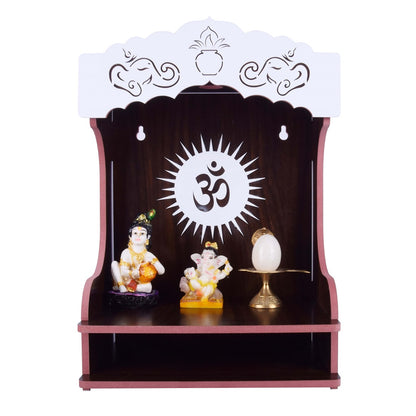Wooden Wall-Mounted Pooja Mandir with Svastik Symbol – Spacious & Elegant Home Temple for Idols & Pooja Essentials