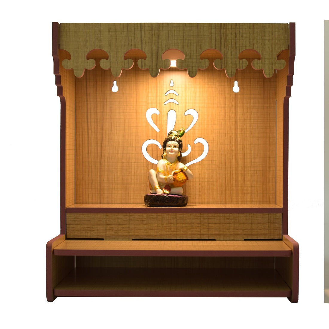 Premium MDF Wooden Wall-Mounted Pooja Mandir With Led – Home Decor & Idols