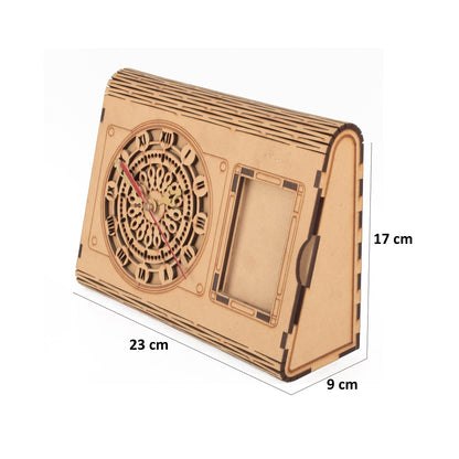 Wooden Desk Organizer with Clock, Photo Frame & Drawers – Elegant Office Tabletop Accessory
