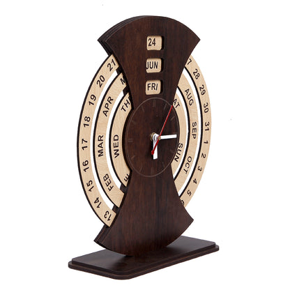 Desktop Wooden Calendar with Clock – 15x15 Inch MDF Hanging Calendar for Office & Home Decor