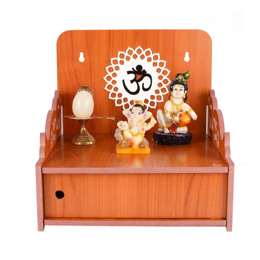 Elegant Wooden Mandir for Home Wall Mounted Temple with Door Storage & Puja Set