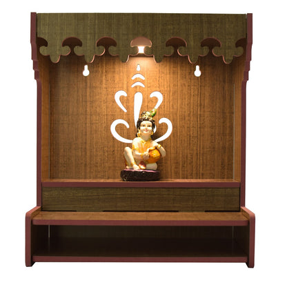 Premium MDF Wooden Wall-Mounted Pooja Mandir With Led – Home Decor & Idols
