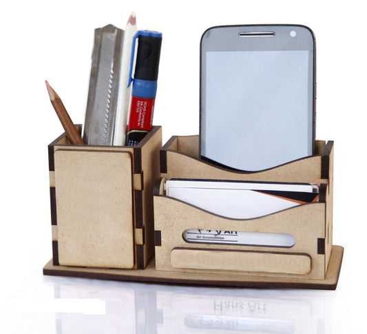 Wooden Pen Stand with Card Holder – Desk Organizer HOME OFFICE
