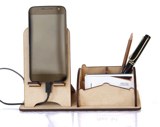 Wooden Mobile Stand & Card Holder Office Desk