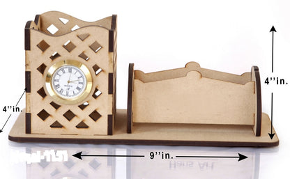 Wooden Rhombus Cut Pen Stand with Card Holder