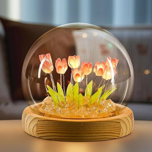 Elegant Wooden Base Tulip LED Flower Lamp