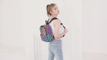 Geometric Leather Luminous Holographic Backpack