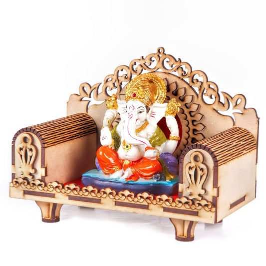 Wooden MDF Puja Sinhasan On Table Hindolo Home-Office-Decor
