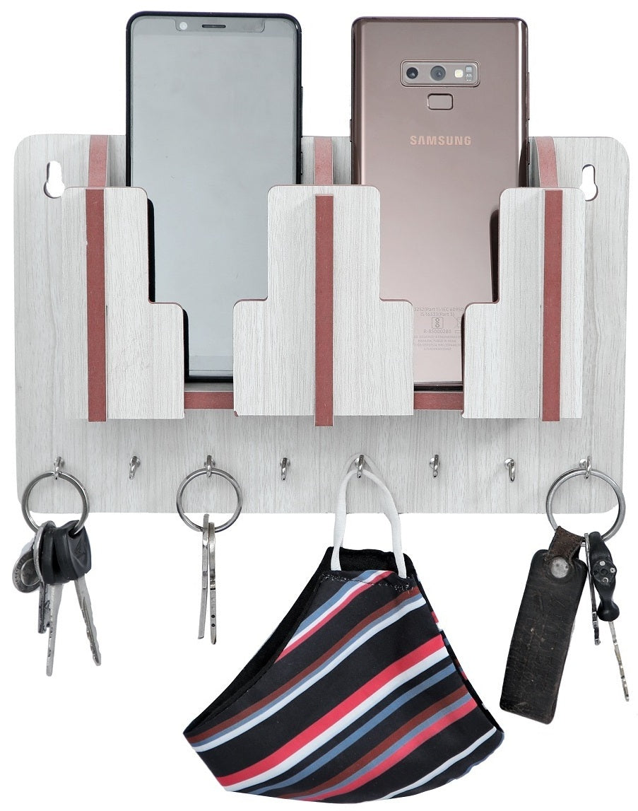 Dual Wooden Wall Mounted Key Holder with 8 Hooks & Mobile Stand