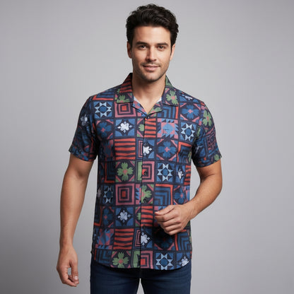 Men’s Fancy Printed Cuban Collar Rayon Shirt – Trendy Casual Wear