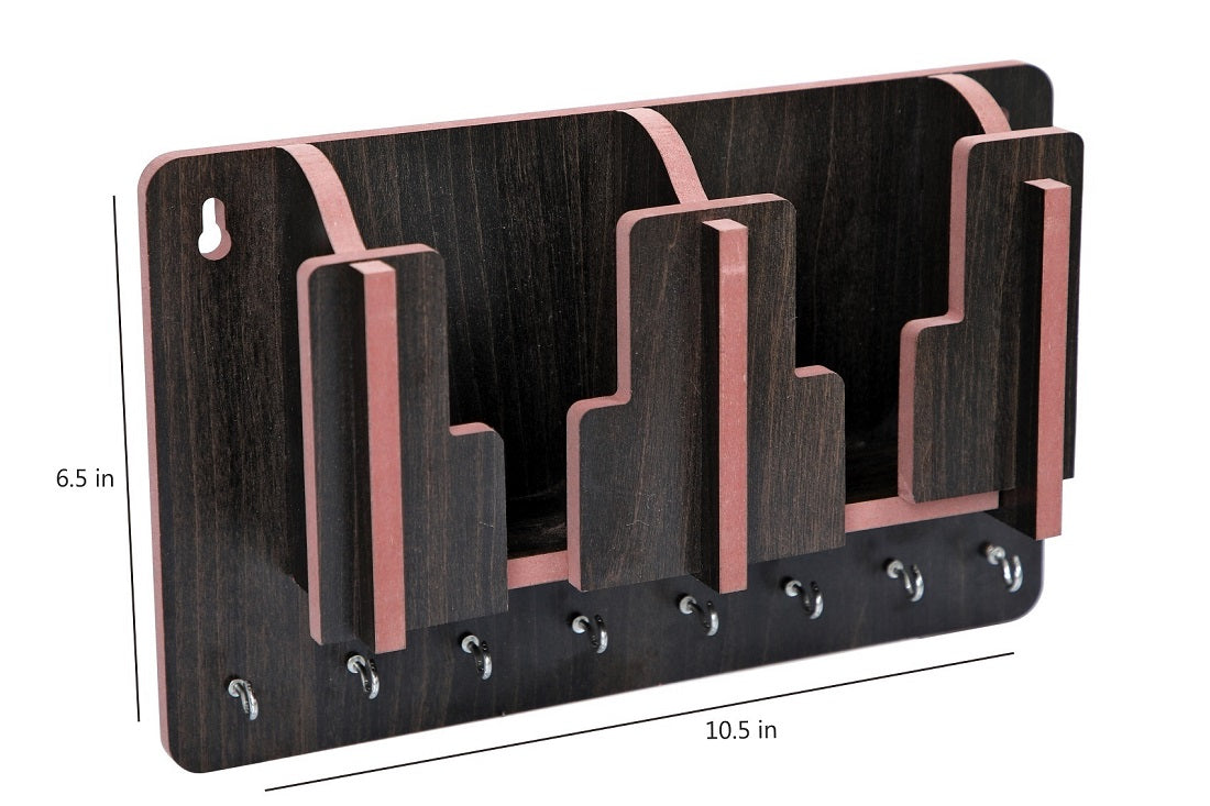 Dual Wooden Wall Mounted Key Holder with 8 Hooks & Mobile Stand