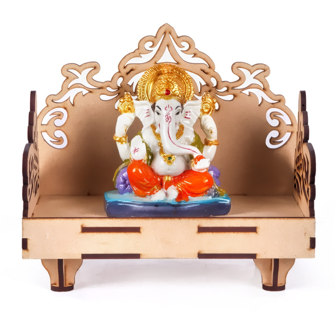Wooden MDF Puja Sinhasan On Table Hindolo Home-Office-Decor