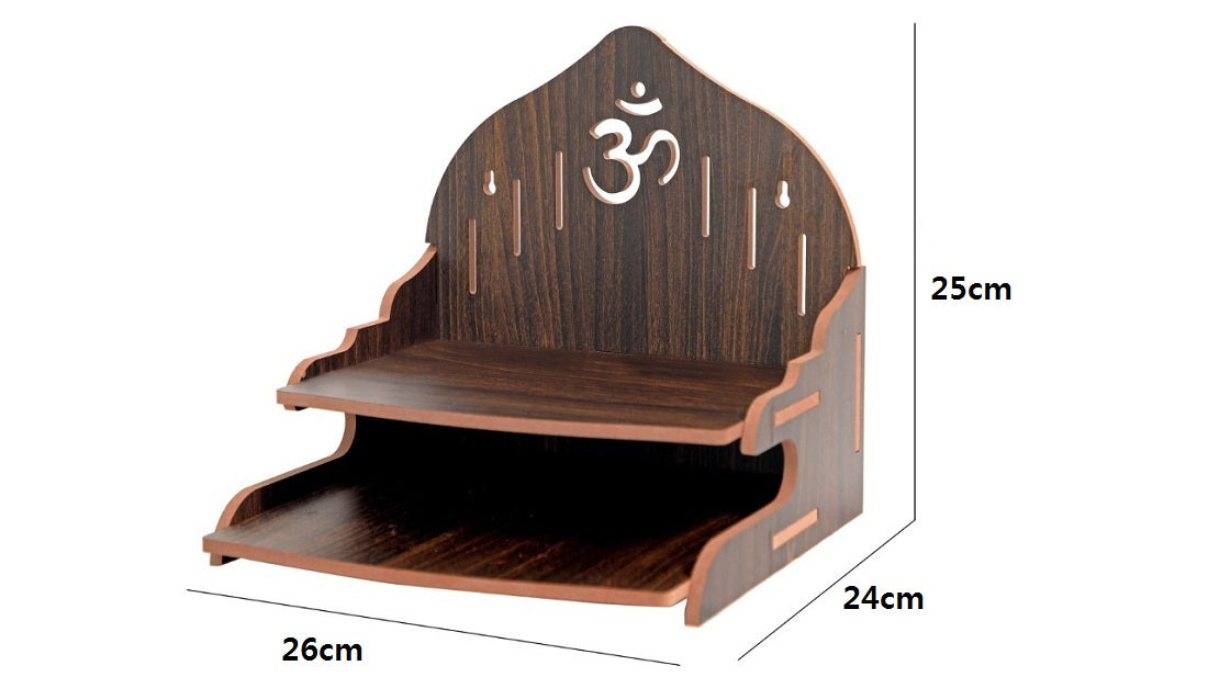 Elegant Wooden Mandir for Home Wall Mounted Temple with Storage & Puja Set