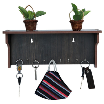 Stylish Wooden Wall Shelf with Key Holder