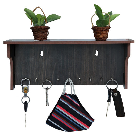 Stylish Wooden Wall Shelf with Key Holder