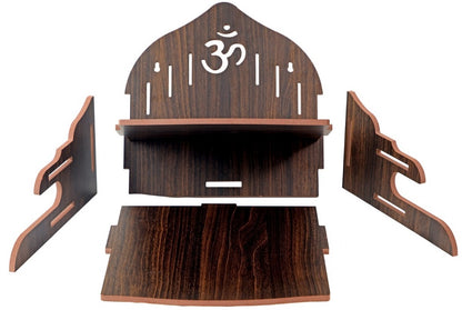 Elegant Wooden Mandir for Home Wall Mounted Temple with Storage & Puja Set