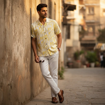 Men’s Fancy Printed Cuban Collar Rayon Shirt – Trendy Casual Wear