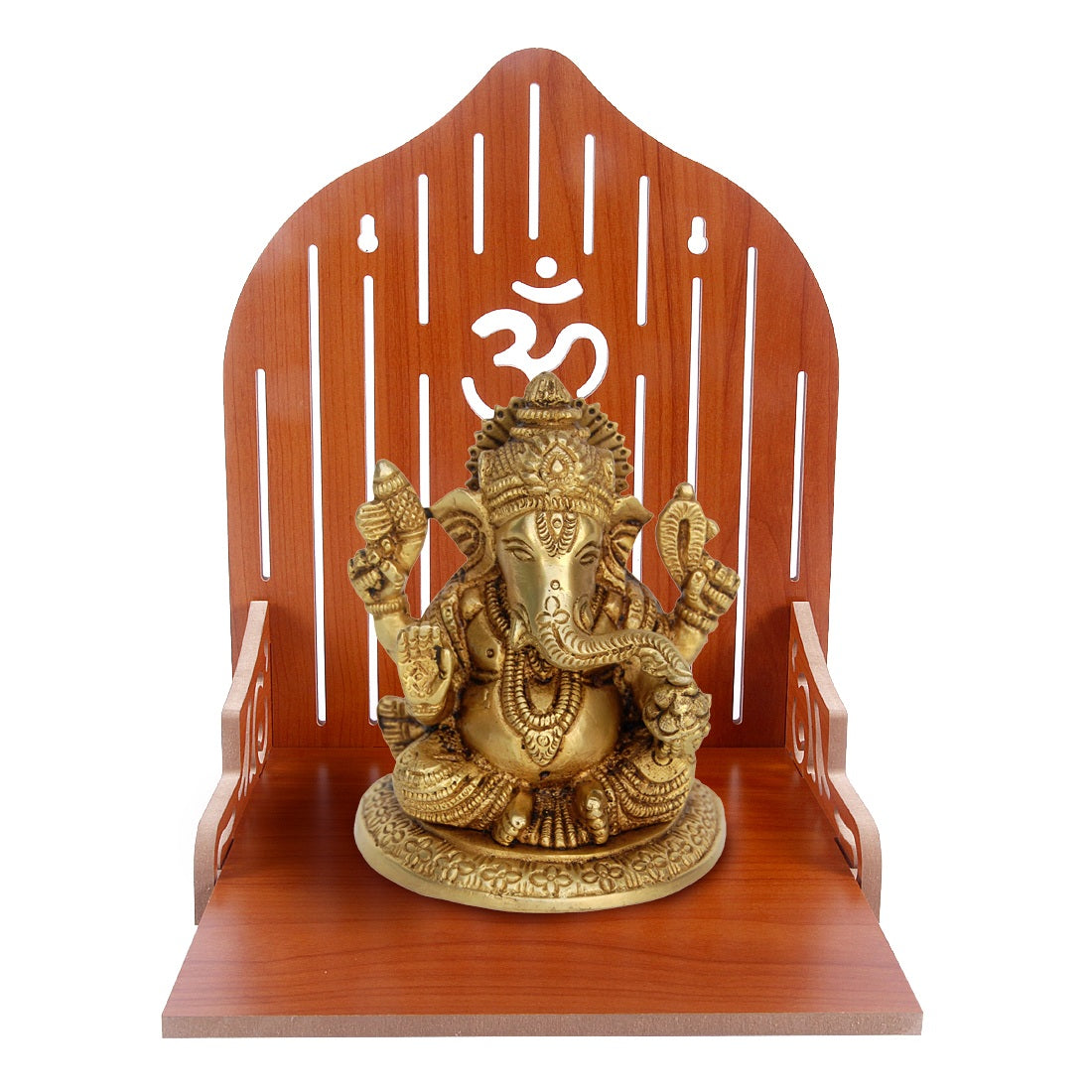 Elegant Wooden Mandir for Home – Wall Mounted Temple with Storage & Puja Set